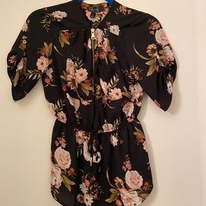 Floral Zipper Front Blouse